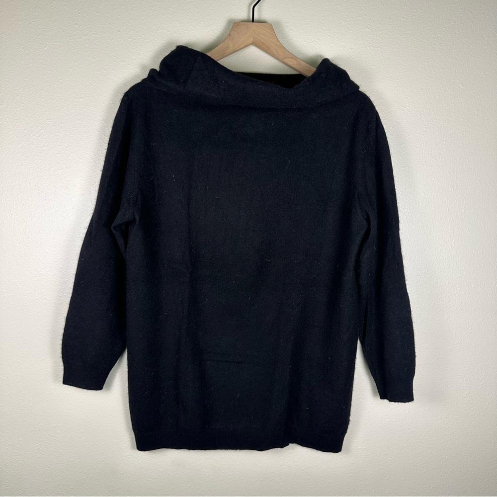 ALLUDE‎ 100% Cashmere Women XL Quiet Luxury Cowl Neck Black Soft Knit Sweater